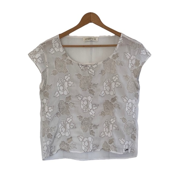 Abercrombie & Fitch Tops - Abercrombie and Fitch Sheer White Embroidered Cap Sleeve Blouse Size Medium
